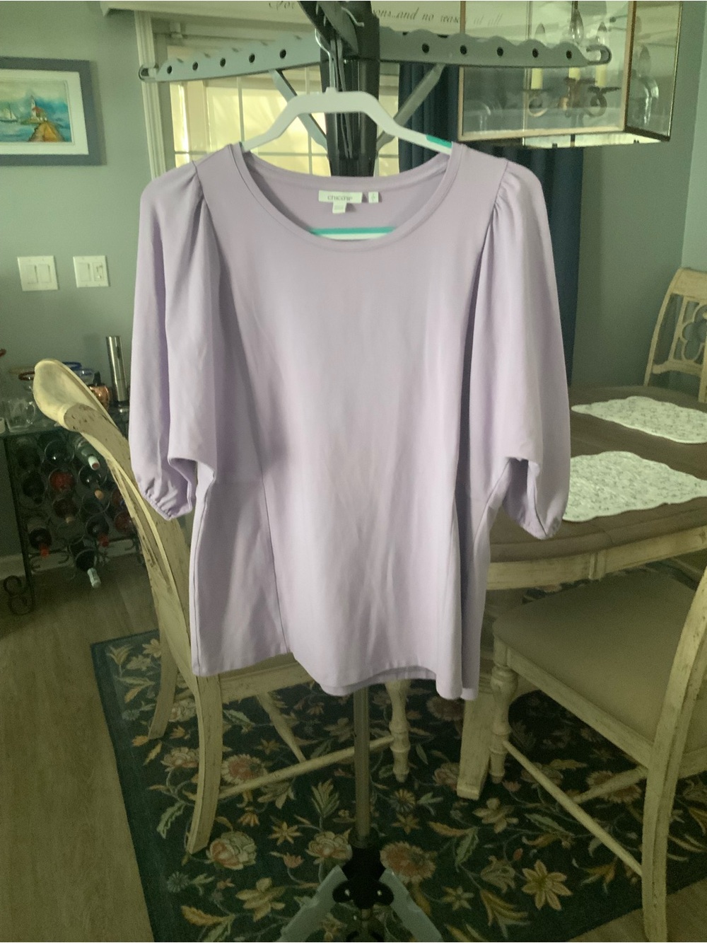 Chico’s Size 2 Light Lavender Puff-Sleeve Women's Top